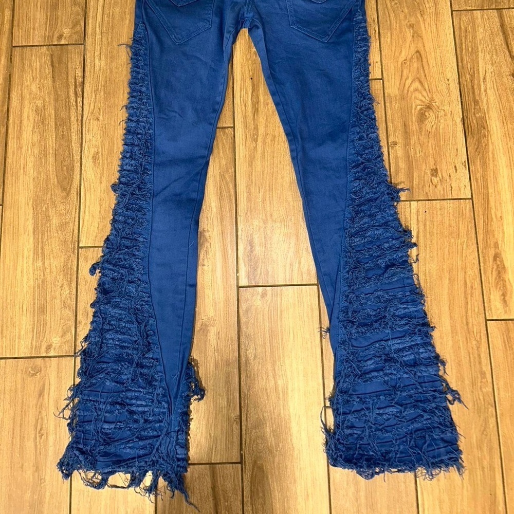 Mens blue  Frayed Flare Jeans T22